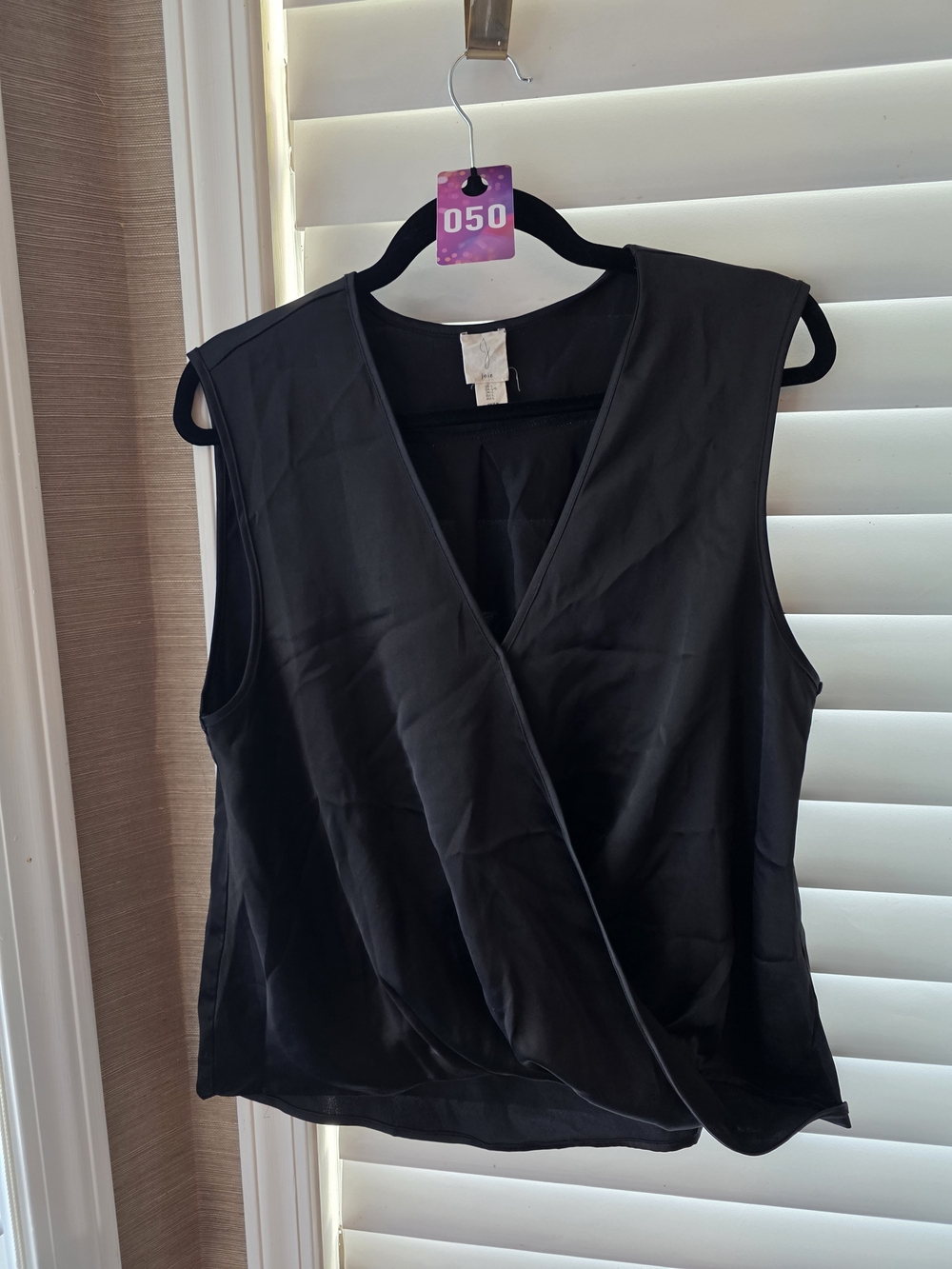 Joie Black Sleeveless V-Neck Draped Wrap Shell